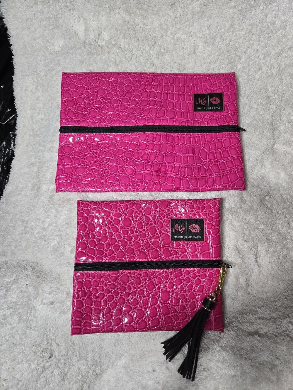 Makeup Junkie Pink Croc Print Medium And Small Bag
